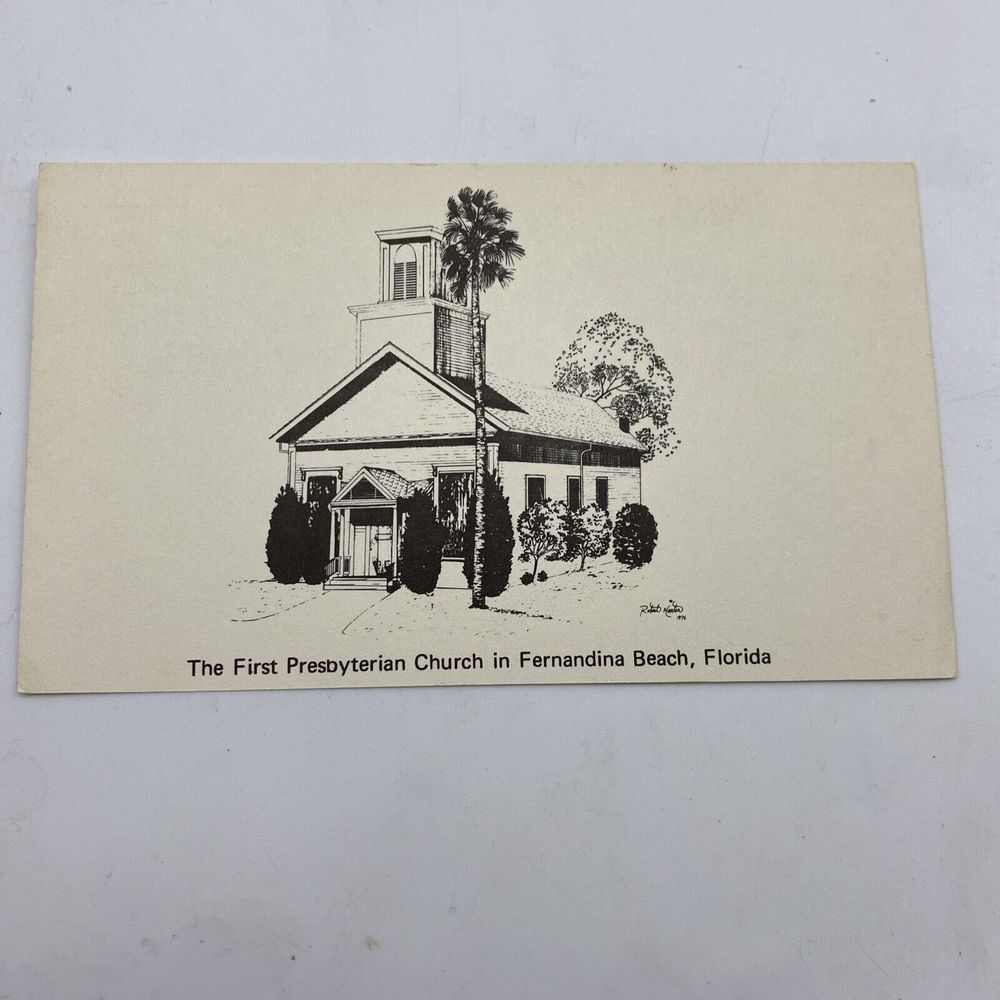 Fernandina Beach FL Postcard‎ First Presbyterian Church Sketch R Harter 1976 VTG